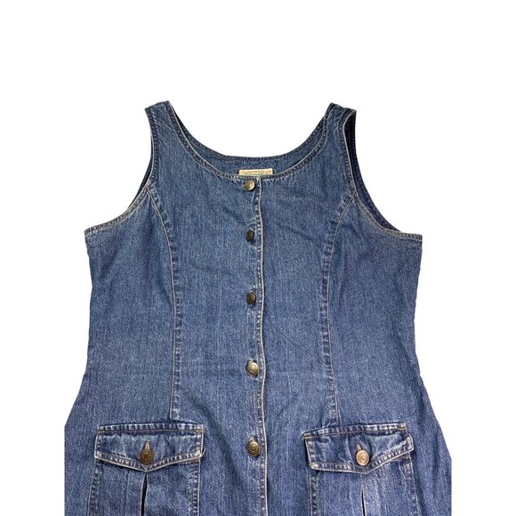 Y2K St. John's Bay Denim Button Front Dress Cotton Pockets Sleeveless Womens 10M - Picture 2 of 5